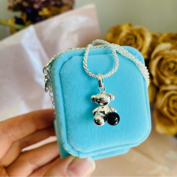 Tous Silver One Onyx Leg Bear Dangle Pendant - Picture 15 of 16